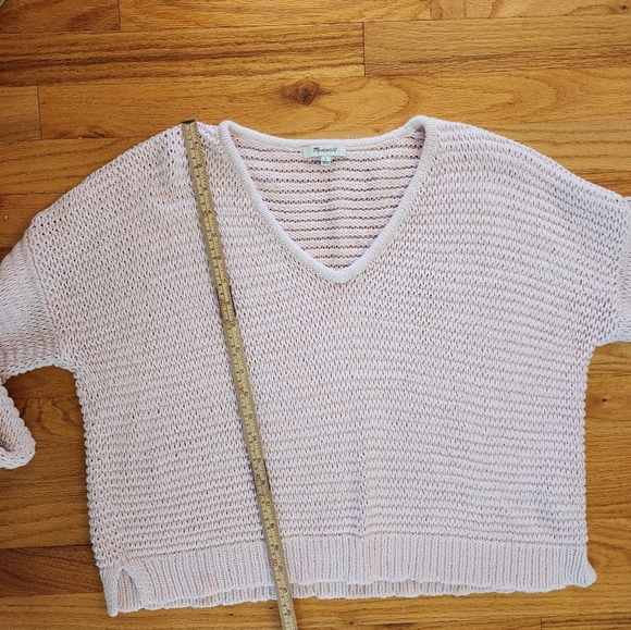 Madewell Chunky Loose Knit Sweater Vneck Size Large Cotton Pullover Pink Coastal - Picture 7 of 8